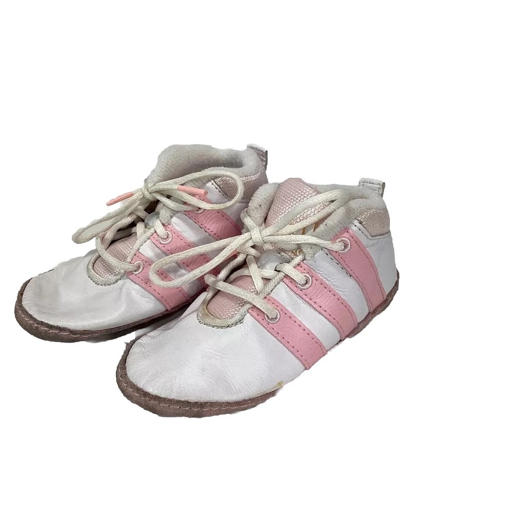 Adidas Liladi Crib soft adi fit lace up shoes size 3K pink white leather